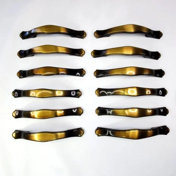VTG Amerock 2-tone Brass Ombre 12 Cabinet Drawer Pulls Handles 5 MCM Design